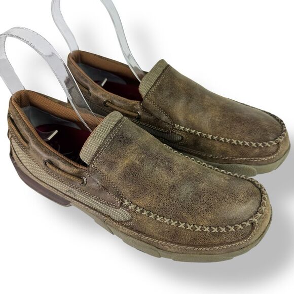 Twisted X Slip On Driving Moc Loafer Casual Bomber Brown Tan Leather Men’s 9 M - Picture 14 of 14
